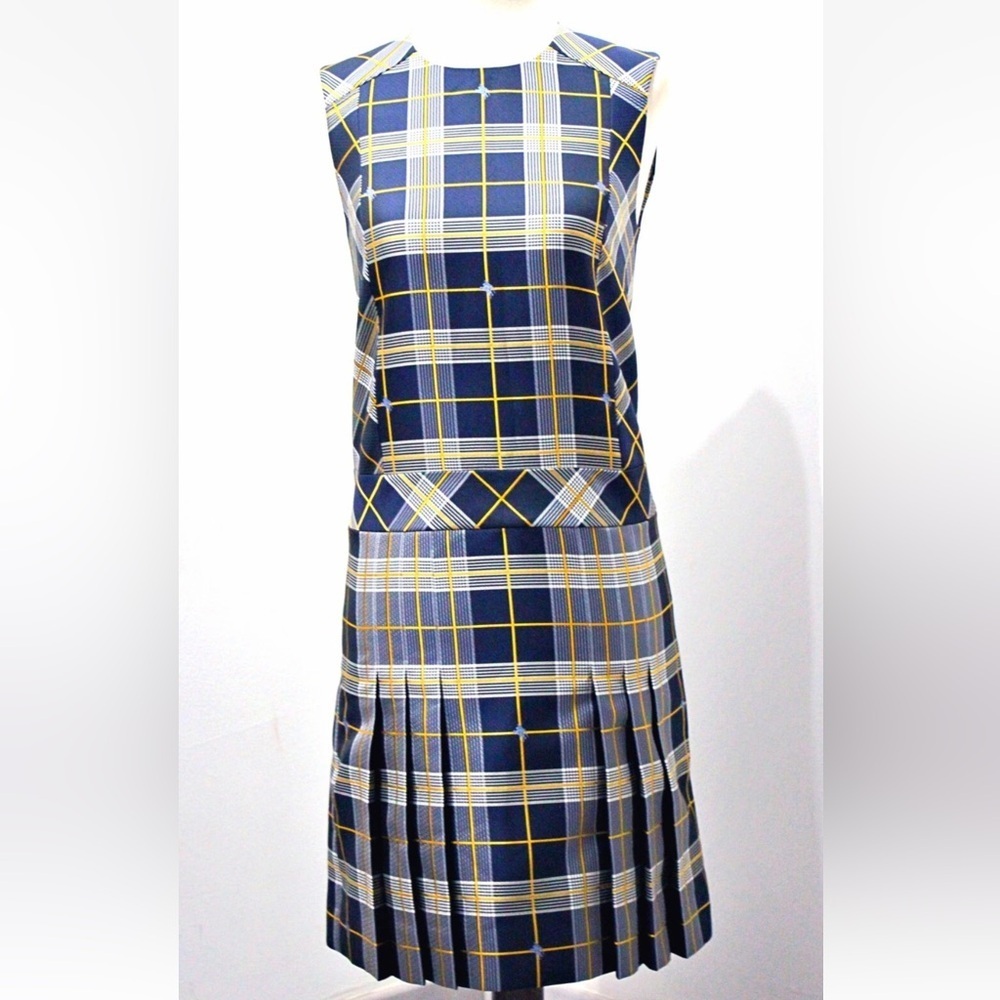 Burberry Alana Embroidered Equestrian Knight Logo Navy Plaid Mini Dress US 8 - Picture 9 of 16